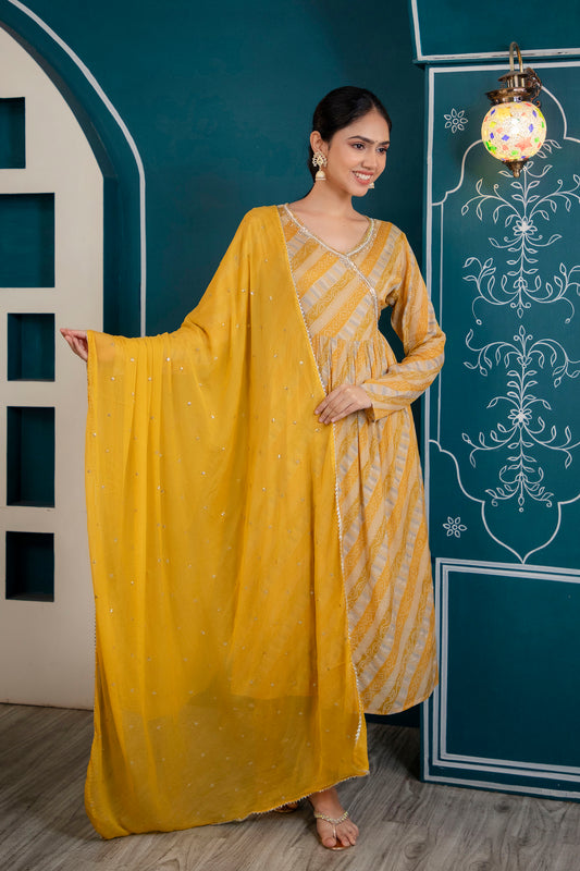 Angarakha Bandhej Kurti With Pant And Dupatta