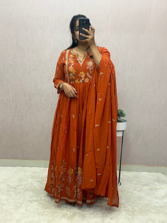 Mul Cotton Anarkali Suit Set