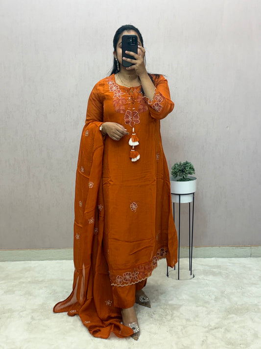 Rust Organza A-line Suit Set