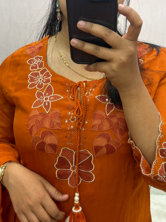 Rust Organza A-line Suit Set