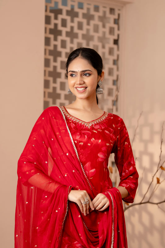 Chinon Straight Kurti With Pant and Dupatta