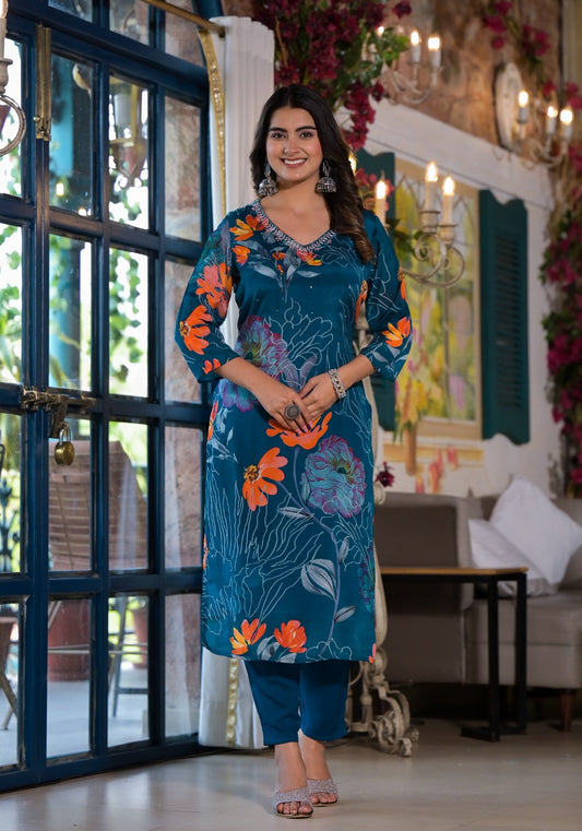 Chinon Straight Kurti With Pant and Dupatta