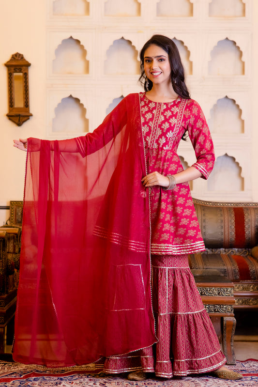 Cotton Kurti With Sharara  And Dupatta