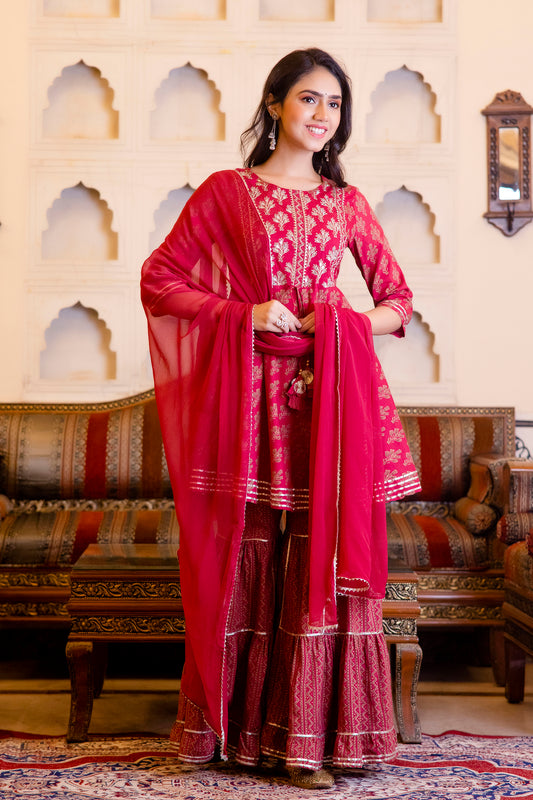 Cotton Kurti With Sharara  And Dupatta