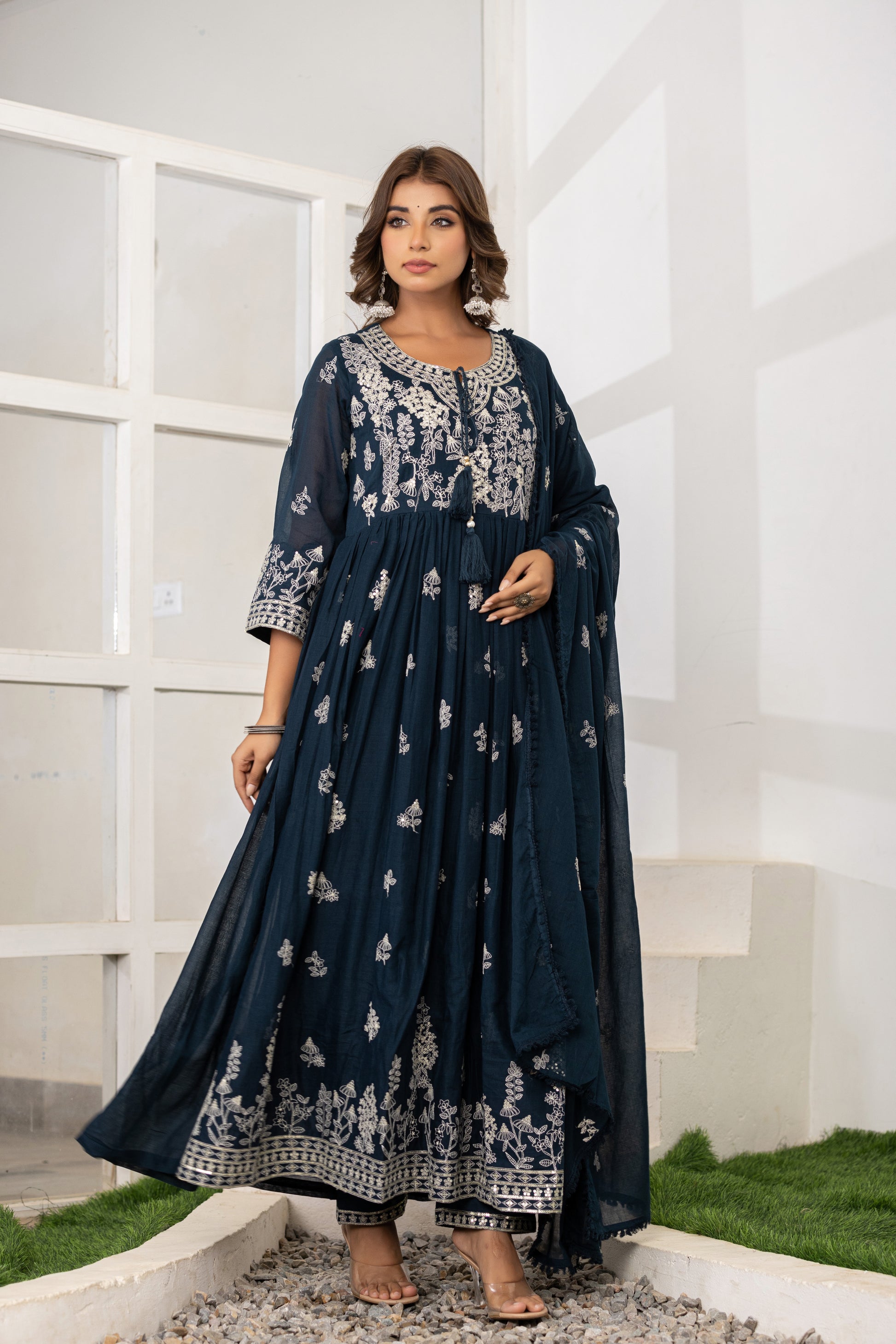 Mul Cotton Anarkali Suit Set