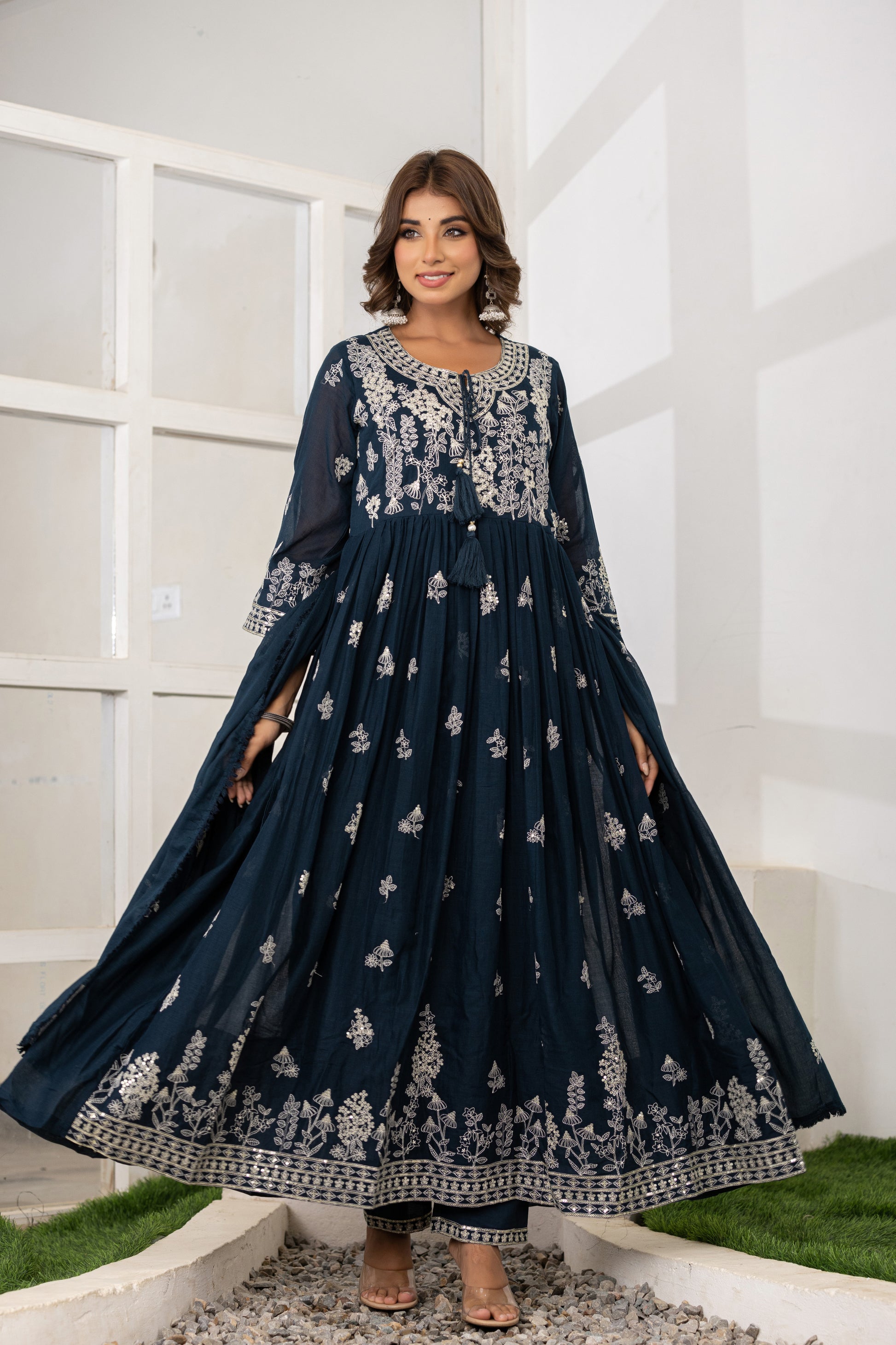 Mul Cotton Anarkali Suit Set