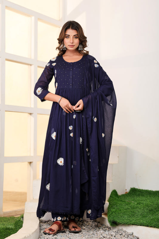 Mulmul Cotton Kurti Pant Dupatta Set