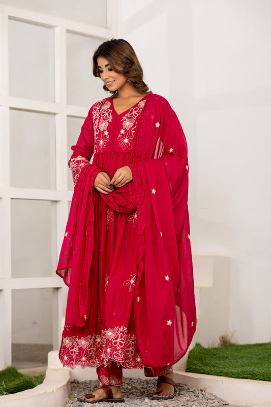 Mulmul Cotton Kurti Pant Dupatta Set