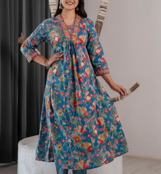 Cotton Anarkli Kurti With Pant And Dupatta