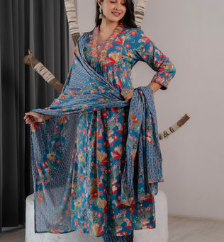 Cotton Anarkli Kurti With Pant And Dupatta