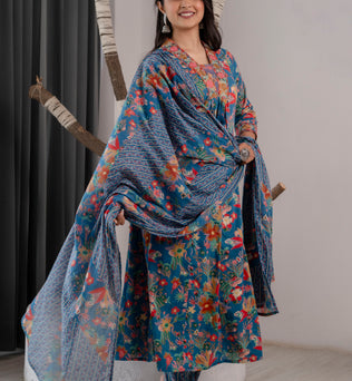 Cotton Anarkli Kurti With Pant And Dupatta