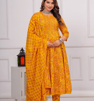 Cotton Printed Anarkali Kurti with Pant and Dupatta