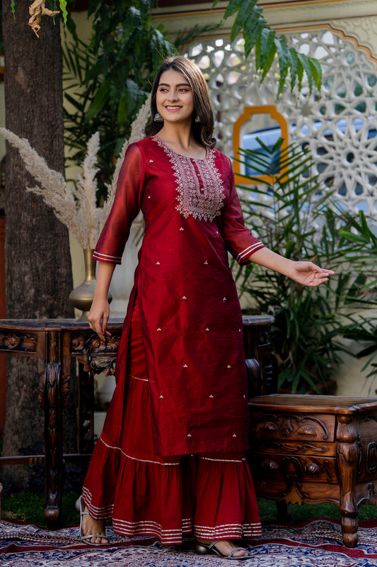 Chanderi Kurti With Sharara and Dupatta