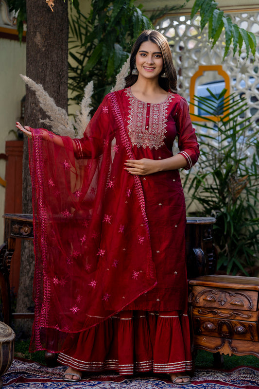 Chanderi Kurti With Sharara and Dupatta