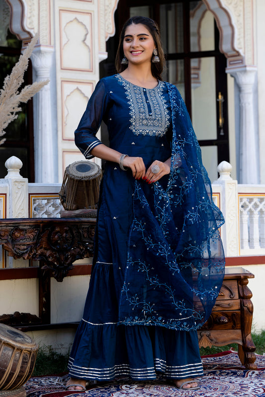 Chanderi Kurti With Sharara Dupatta