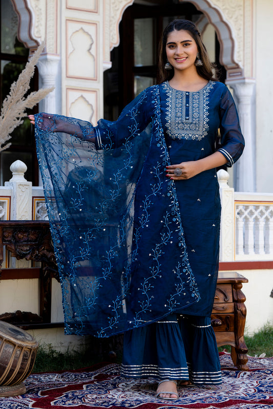 Chanderi Kurti With Sharara Dupatta