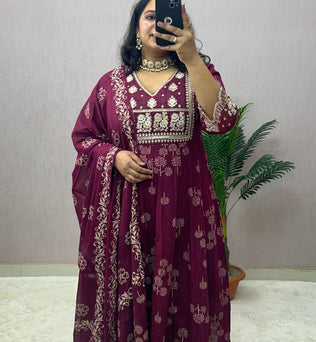 Cotton Dobby Anarkali Suit Set