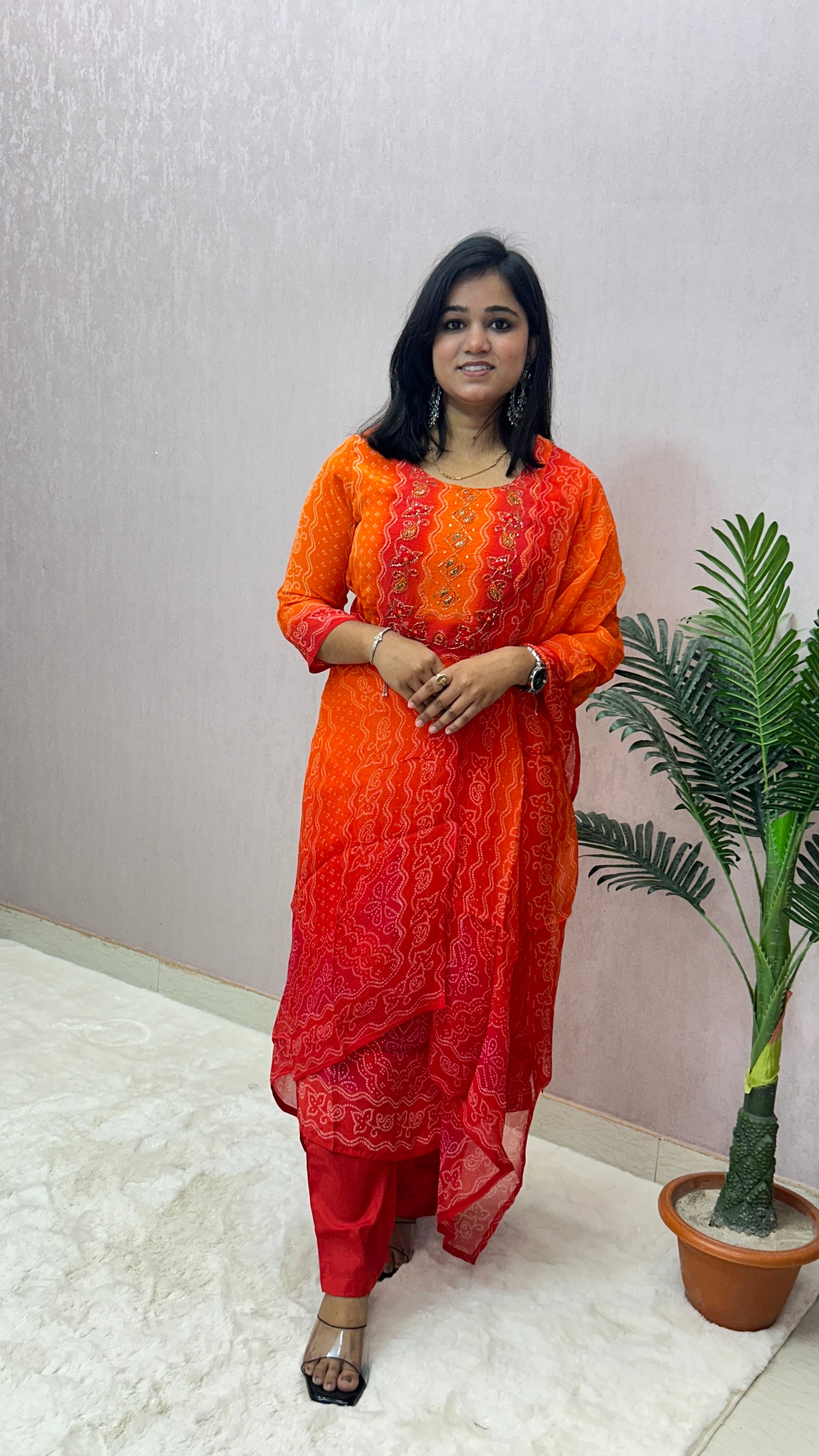 Crepe Bandhej Suit Set