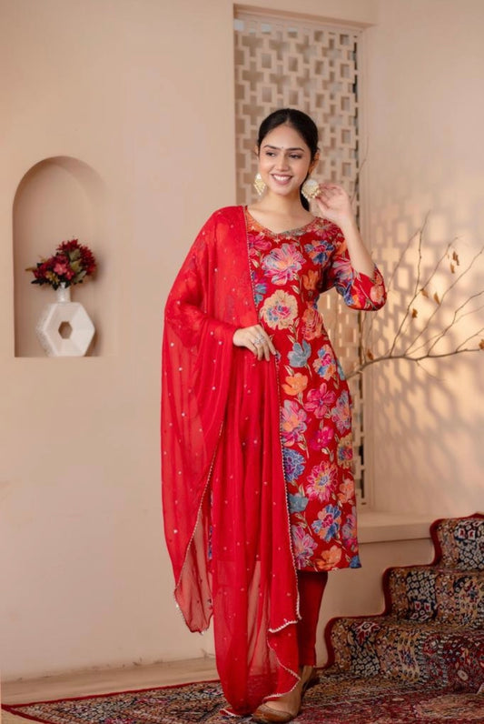 Chinon Straight Kurti pant dupatta set