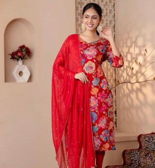 Chinon Straight Kurti pant dupatta set