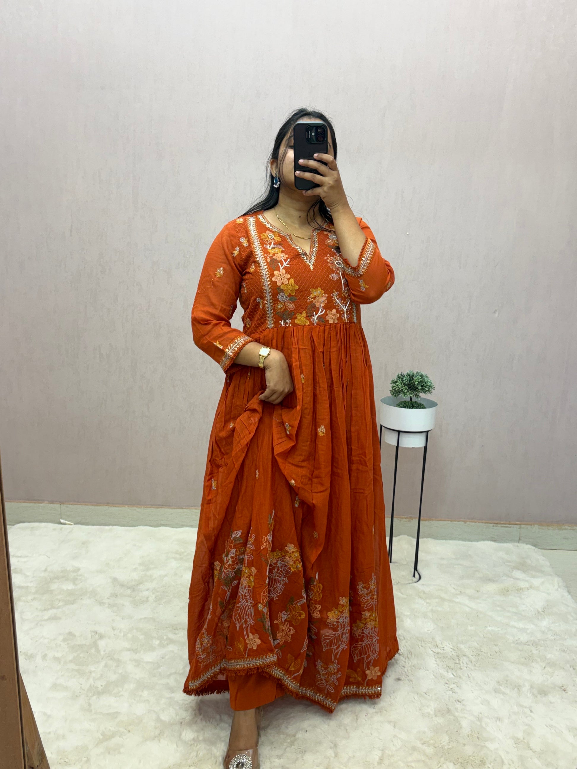 Mul Cotton Anarkali Suit Set