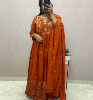 Mul Cotton Anarkali Suit Set