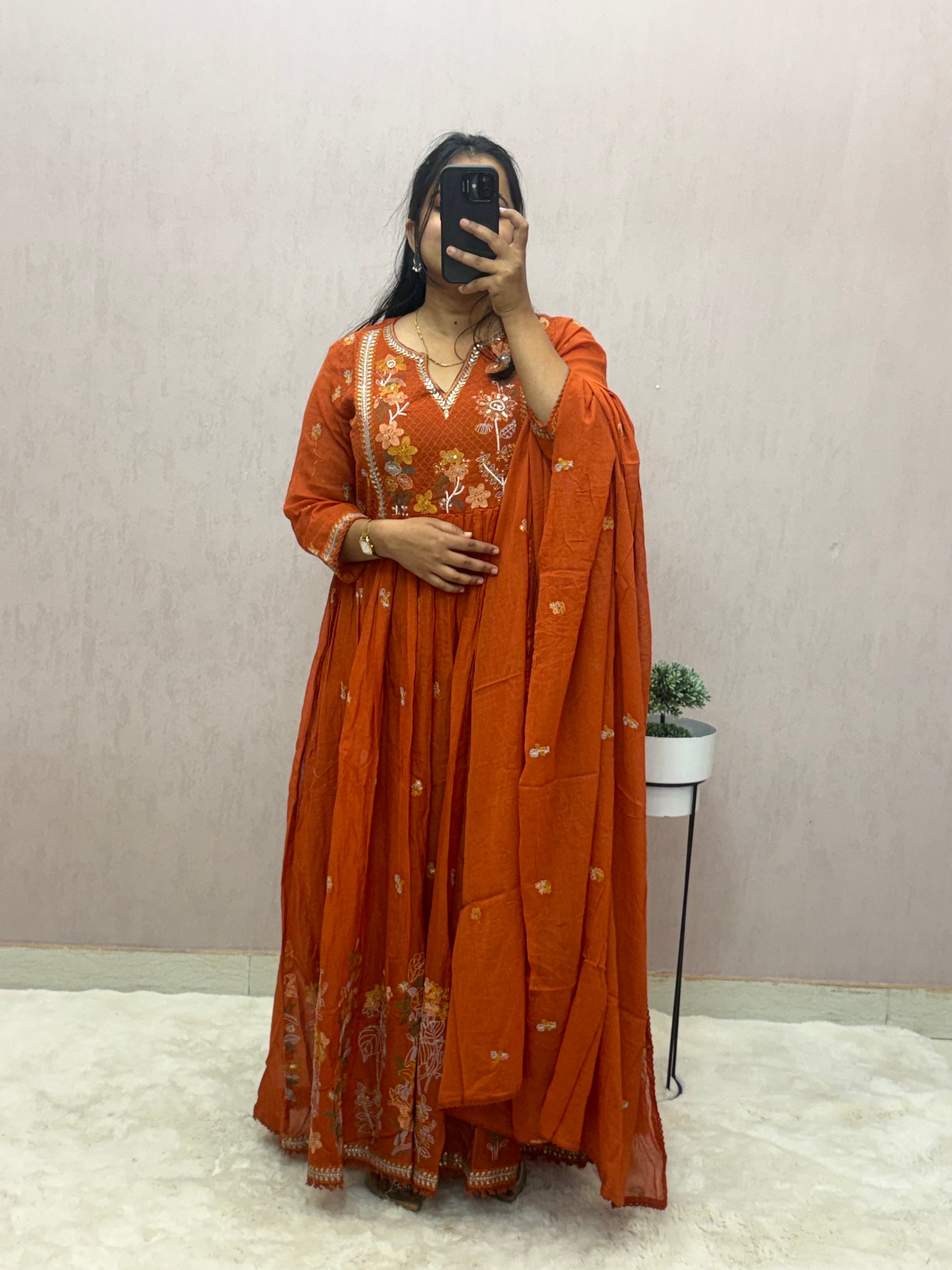 Mul Cotton Anarkali Suit Set