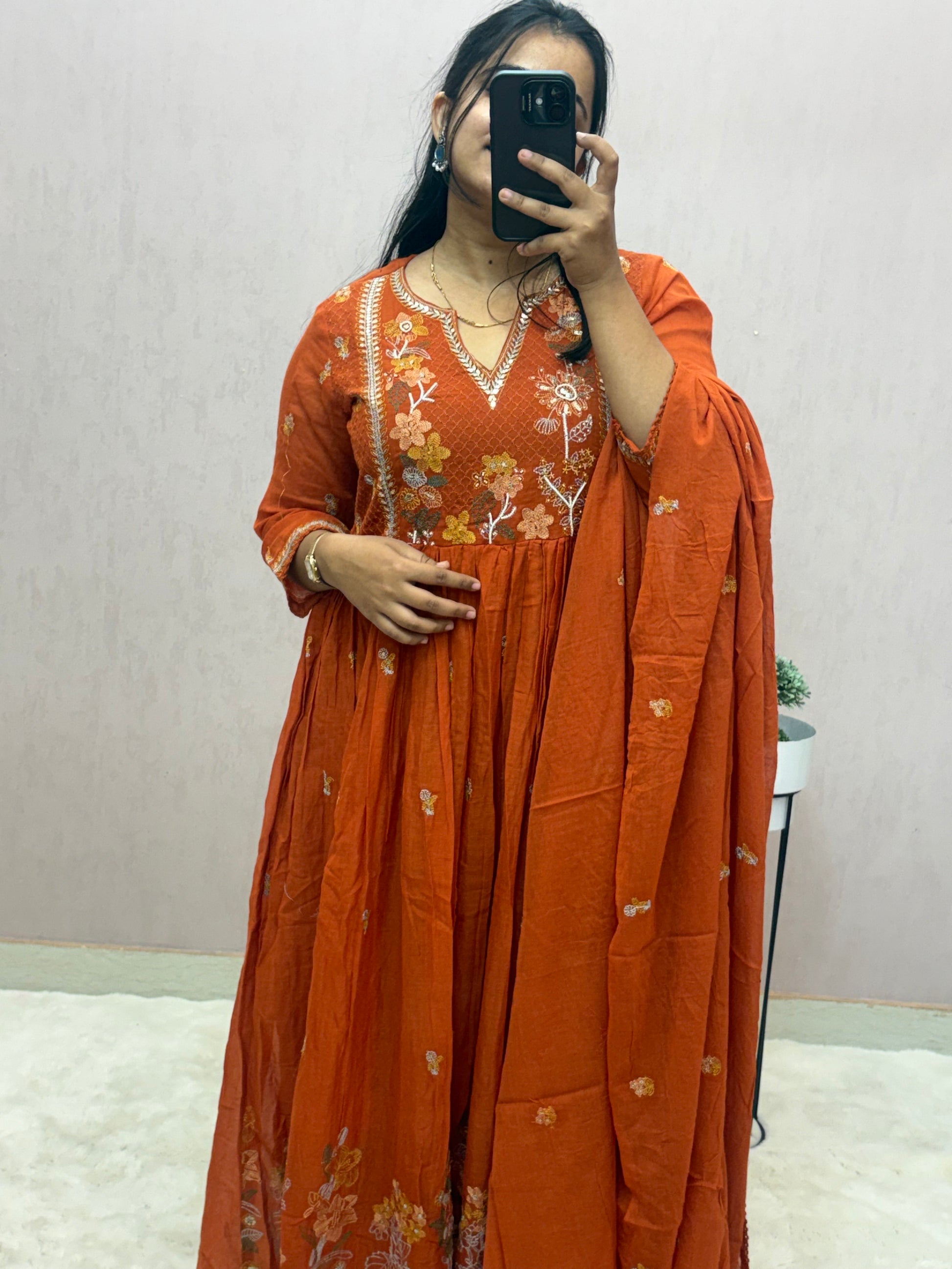 Mul Cotton Anarkali Suit Set