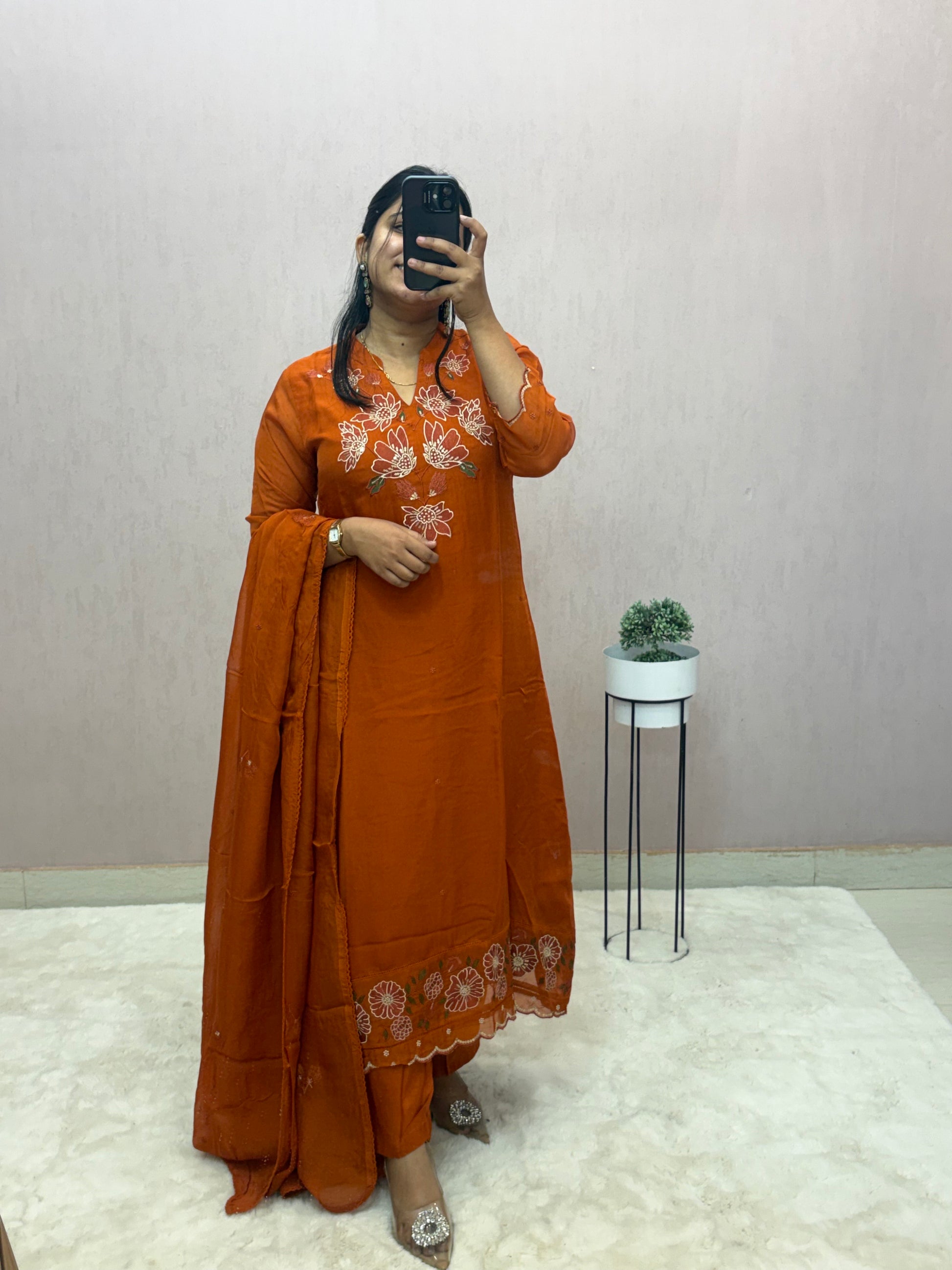 Rust Organza A-line Suit Set