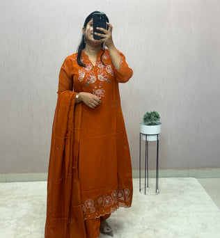 Rust Organza A-line Suit Set