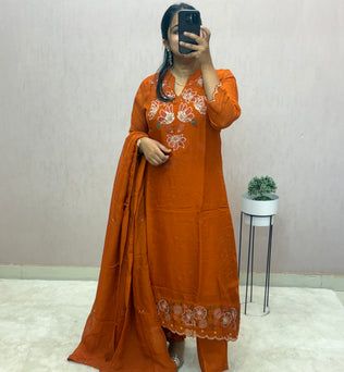 Rust Organza A-line Suit Set