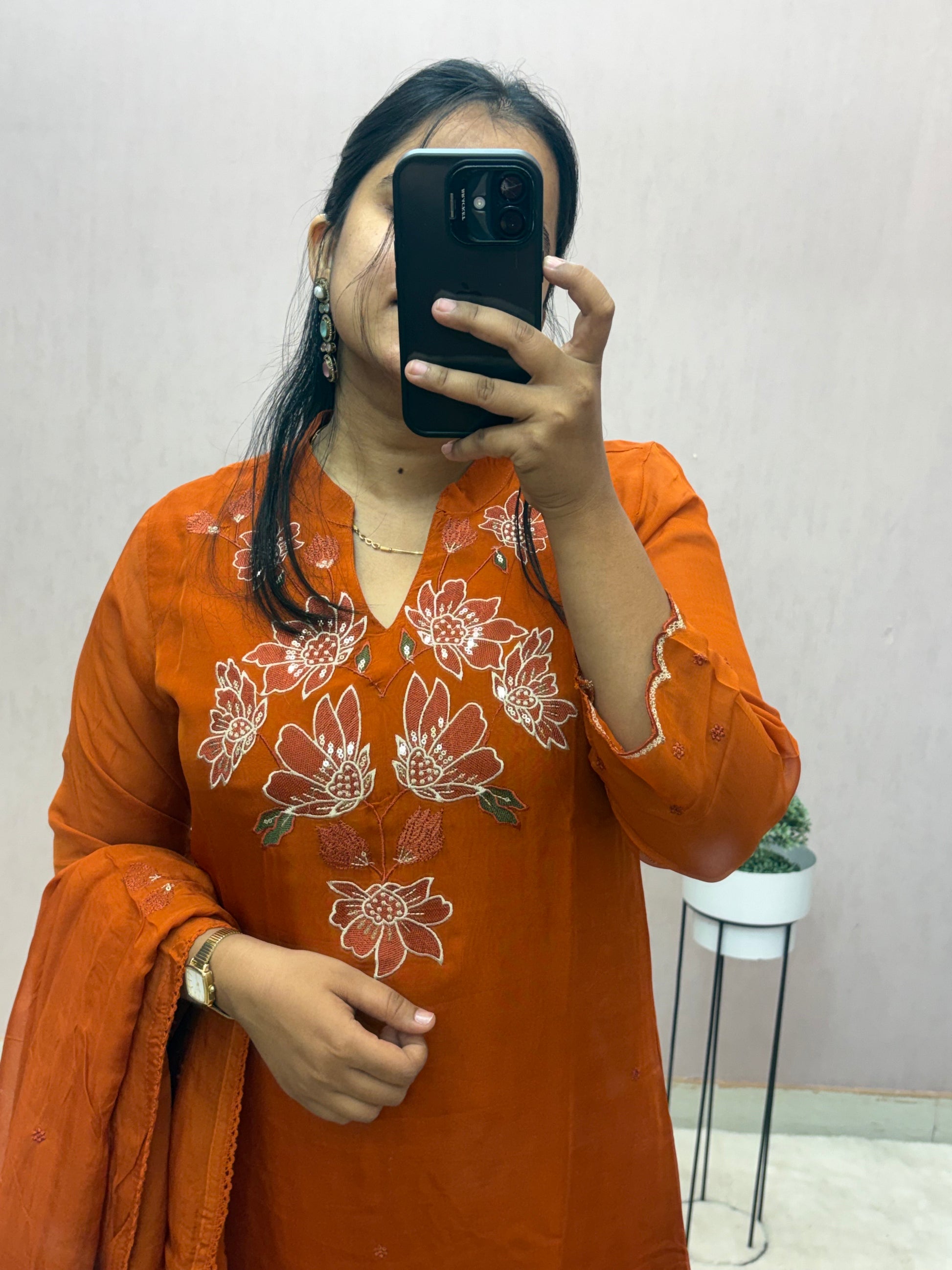 Rust Organza A-line Suit Set