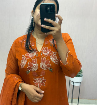 Rust Organza A-line Suit Set