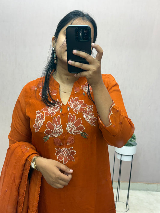 Rust Organza A-line Suit Set