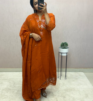 Rust Organza A-line Suit Set