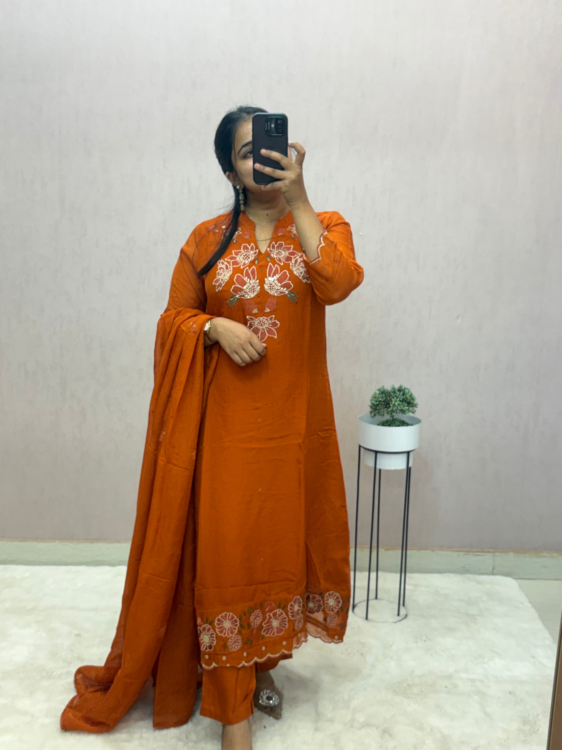 Rust Organza A-line Suit Set