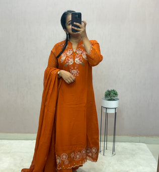 Rust Organza A-line Suit Set