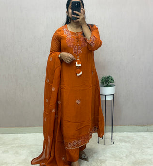 Rust Organza A-line Suit Set