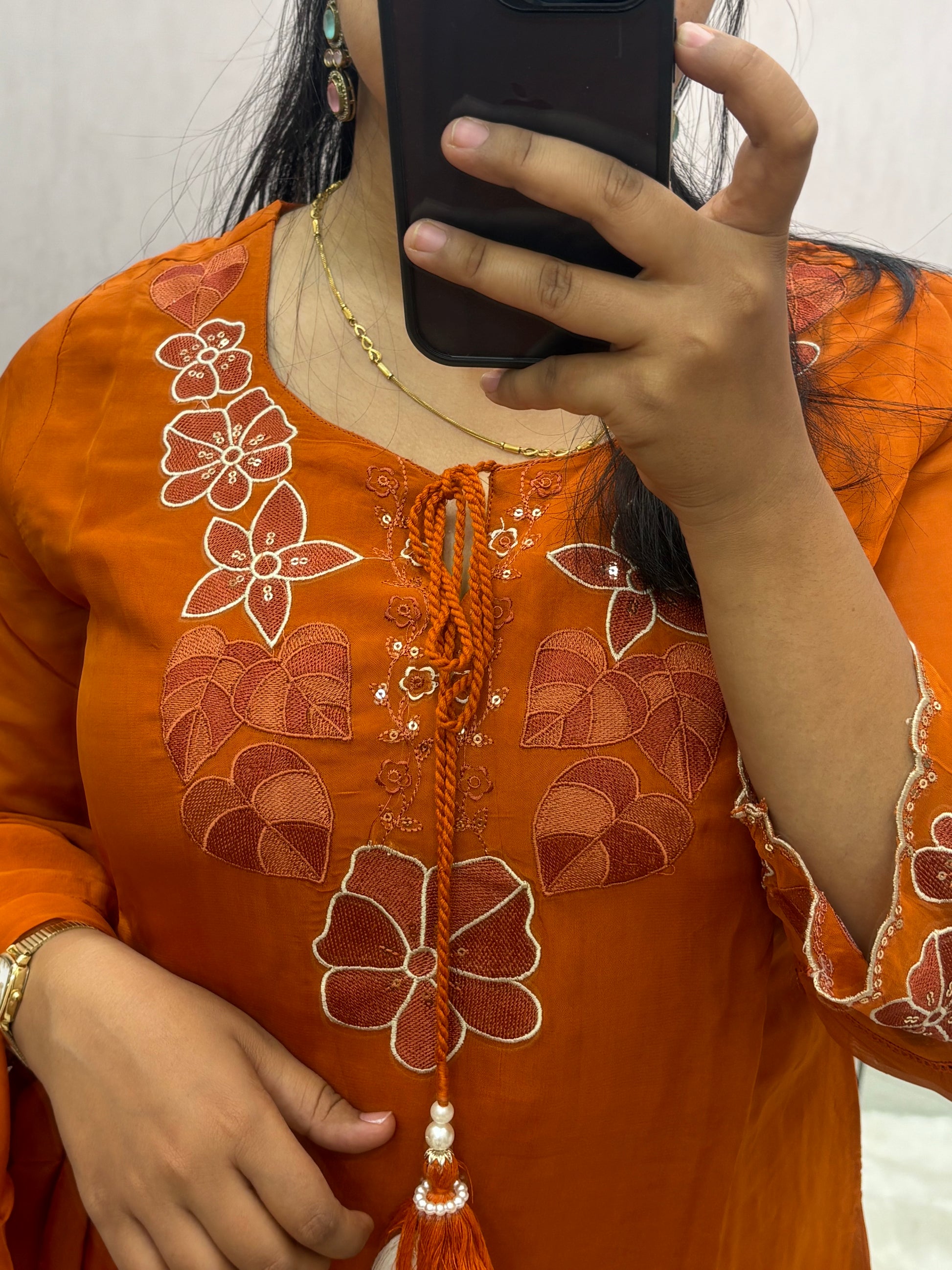 Rust Organza A-line Suit Set