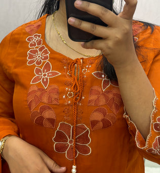 Rust Organza A-line Suit Set