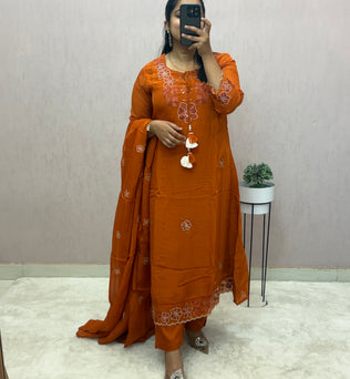 Rust Organza A-line Suit Set