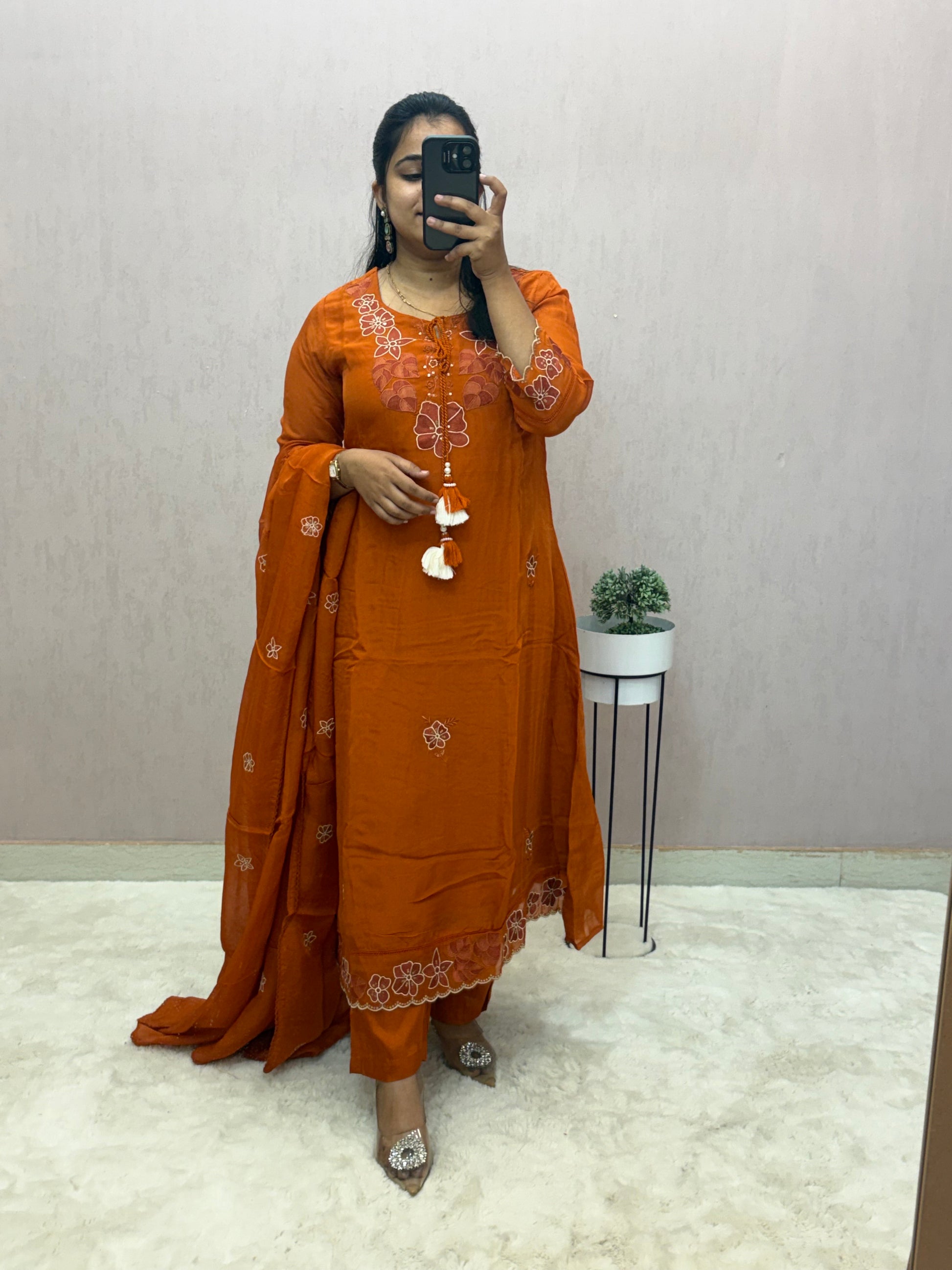 Rust Organza A-line Suit Set