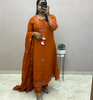 Rust Organza A-line Suit Set