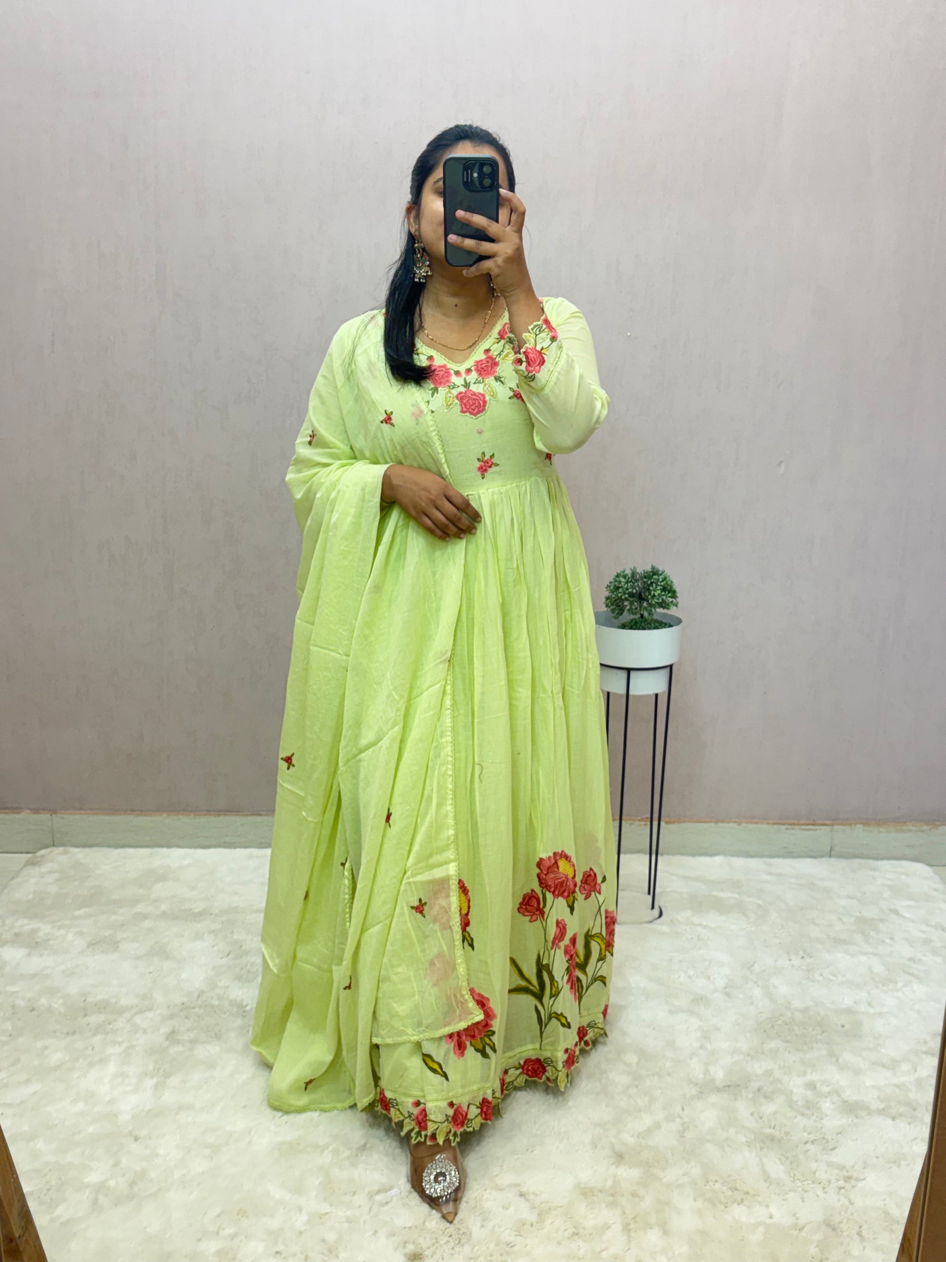 Mul Cotton Anarkali Suit Set