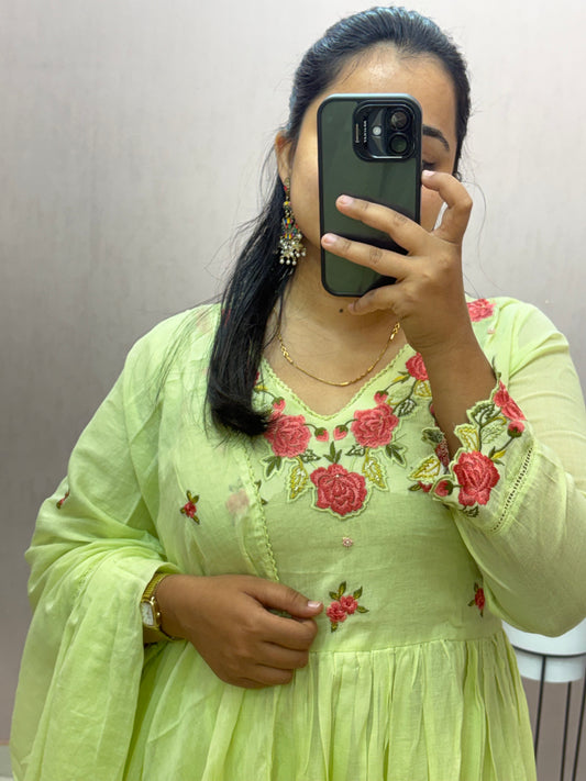 Mul Cotton Anarkali Suit Set