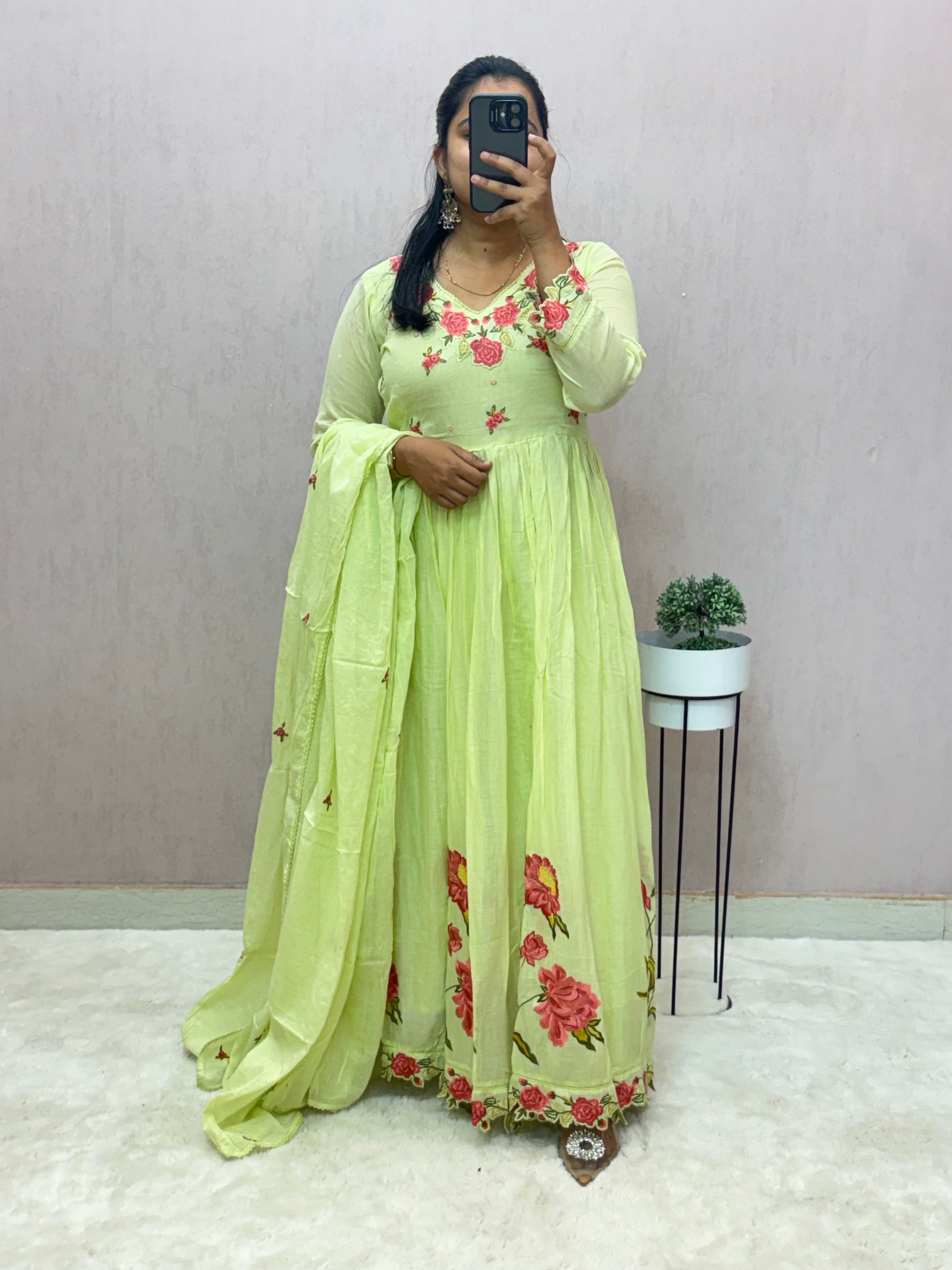 Mul Cotton Anarkali Suit Set