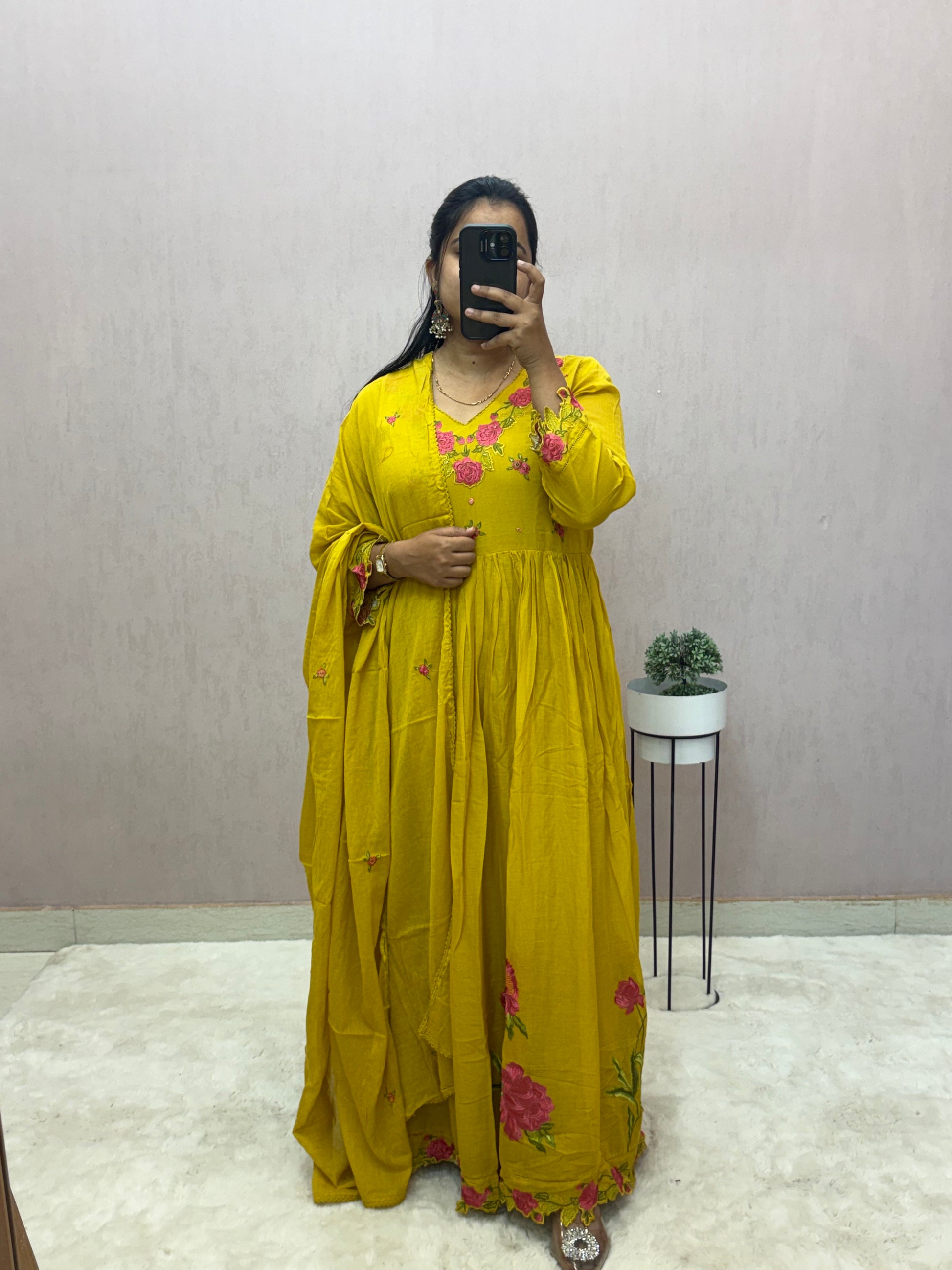 Mul Cotton Anarkali Suit Set