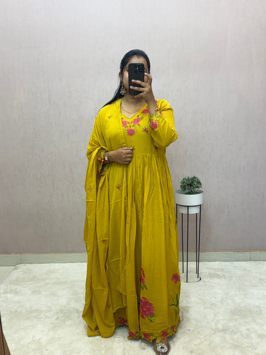 Mul Cotton Anarkali Suit Set