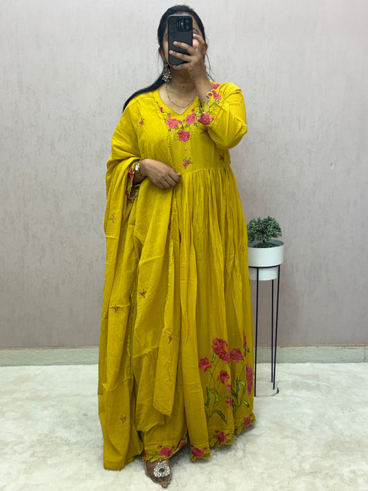 Mul Cotton Anarkali Suit Set