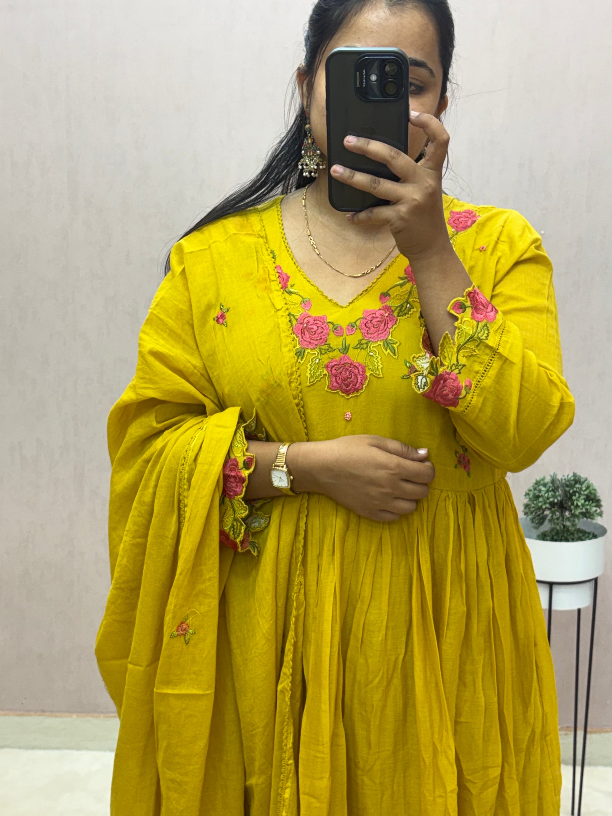 Mul Cotton Anarkali Suit Set